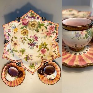 MacKenzie-Childs:  Expresso cups with matching petite-fores serving plate.